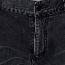 Pre Owned Saint Laurent Paris Grey Faded Denim Distressed Straight Leg Jeans L