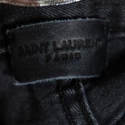 Pre Owned Saint Laurent Paris Grey Faded Denim Distressed Straight Leg Jeans L
