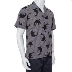 مملوكة مسبقًا Saint Laurent Paris Black Dolphin Printed Cotton Bowling Shirt L