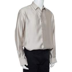 Saint Laurent Paris Beige Modal & Silk Button Front Shirt XXL   