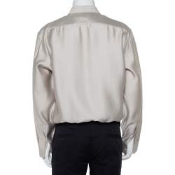 Saint Laurent Paris Beige Modal & Silk Button Front Shirt XXL   