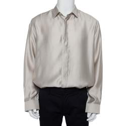 Saint Laurent Paris Beige Modal & Silk Button Front Shirt XXL   