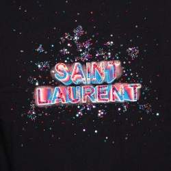 Pre Owned Saint Laurent Paris Black Cotton Embellished Logo Detail Crewneck Sweatshirt M