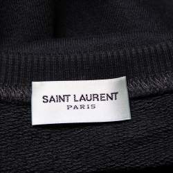 Pre Owned Saint Laurent Paris Black Cotton Embellished Logo Detail Crewneck Sweatshirt M