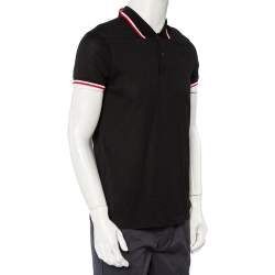 مملوكة مسبقًا Saint Laurent Paris Black Cotton Pique Stripe Trim Polo T-Shirt L
