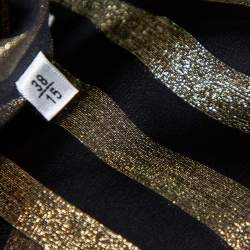 Saint Laurent Paris Black Lurex Striped Silk Button Front Sheer Shirt S