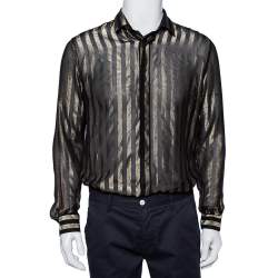 Saint Laurent Paris Black Lurex Striped Silk Button Front Sheer Shirt S