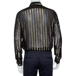 Saint Laurent Paris Black Lurex Striped Silk Button Front Sheer Shirt S