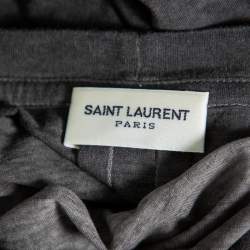 Pre Owned Saint Laurent Paris Charcoal Grey Cotton Washed Detail T-Shirt M