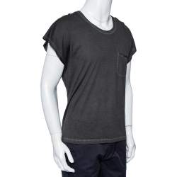Pre Owned Saint Laurent Paris Charcoal Grey Cotton Washed Detail T-Shirt M