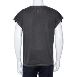 Pre Owned Saint Laurent Paris Charcoal Grey Cotton Washed Detail T-Shirt M