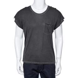 Pre Owned Saint Laurent Paris Charcoal Grey Cotton Washed Detail T-Shirt M