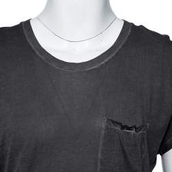 Pre Owned Saint Laurent Paris Charcoal Grey Cotton Washed Detail T-Shirt M