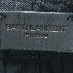 Pre Owned Saint Laurent Paris Black Denim Leather Trim Biker Jeans M