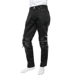 Pre Owned Saint Laurent Paris Black Denim Leather Trim Biker Jeans M