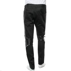 Pre Owned Saint Laurent Paris Black Denim Leather Trim Biker Jeans M