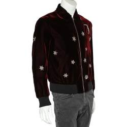 Pre Owned Saint Laurent Paris Burgundy Velvet Moon & Stars Embellished Teddy Jacket M