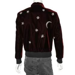 Pre Owned Saint Laurent Paris Burgundy Velvet Moon & Stars Embellished Teddy Jacket M