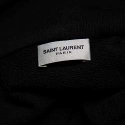 Pre Owned Saint Laurent Paris Black Logo Printed Cotton Knit Hoodie XS