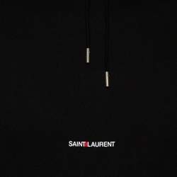 Pre Owned Saint Laurent Paris Black Logo Printed Cotton Knit Hoodie XS
