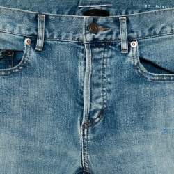 مملوكة مسبقًا بنطلون جينز سان لوران باريس دينم أزرق نمط مغسول ممزق مقاس صغير - سمول