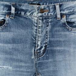 Saint Laurent Paris Blue Washed Out Denim Distressed Jeans S