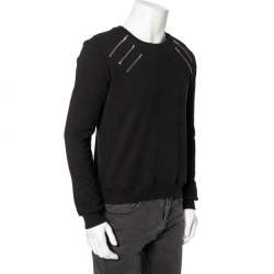 Saint Laurent Black Knit Zip Detail Crewneck Sweater M
