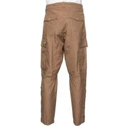 مملوكة مسبقًا بنطلون سان لوران كارغو قطن بيج تفاصيل ربطة متقاطعة مقاس متوسط - ميديوم 