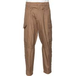 مملوكة مسبقًا بنطلون سان لوران كارغو قطن بيج تفاصيل ربطة متقاطعة مقاس متوسط - ميديوم 