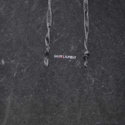 Pre Owned Saint Laurent Grey Logo Printed Cotton Distressed Hoodie XL