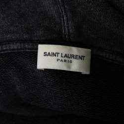 Pre Owned Saint Laurent Grey Logo Printed Cotton Distressed Hoodie XL