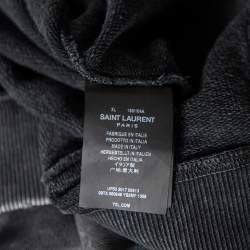 Pre Owned Saint Laurent Grey Logo Printed Cotton Distressed Hoodie XL