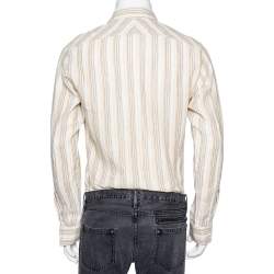 Saint Laurent Cream Striped Linen Button Front Shirt M