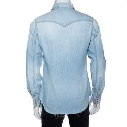 مملوكة مسبقًا Saint Laurent Light Blue Denim Frayed Hem Shirt M