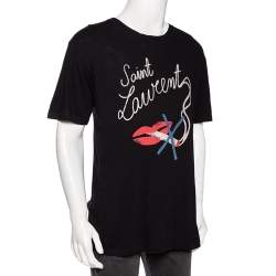 مملوكة مسبقًا Saint Laurent Black Quit Smoking Printed Cotton Roundneck T-Shirt S