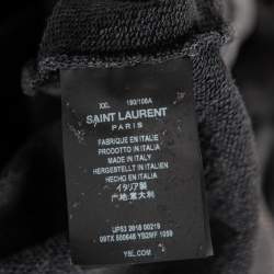 Saint Laurent Grey Distressed Cotton Logo Printed Hoodie XXL