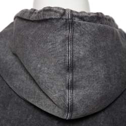 Saint Laurent Grey Distressed Cotton Logo Printed Hoodie XXL