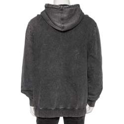 Saint Laurent Grey Distressed Cotton Logo Printed Hoodie XXL