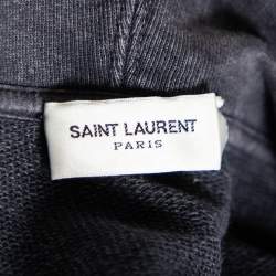 Saint Laurent Grey Distressed Cotton Logo Printed Hoodie XXL