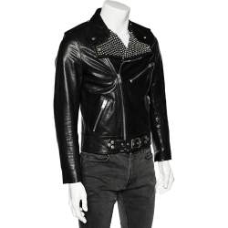 Saint Laurent Paris Black Studded Leather Biker Jacket M 
