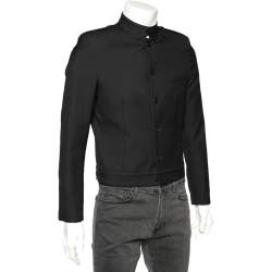 مملوكة مسبقًا Saint Laurent Black Wool Stand Collar Jacket M