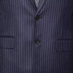 Saint Laurent Navy Blue Striped Wool Single Breasted Suit M