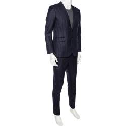 Saint Laurent Navy Blue Striped Wool Single Breasted Suit M