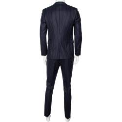 Saint Laurent Navy Blue Striped Wool Single Breasted Suit M