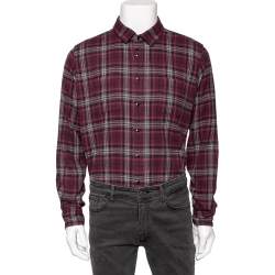 Saint Laurent Burgundy Checked Cotton Button Front Shirt M