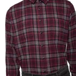 Saint Laurent Burgundy Checked Cotton Button Front Shirt M
