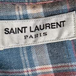 Saint Laurent Blue Checkered Cotton Button Front Shirt M