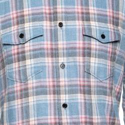 Saint Laurent Blue Checkered Cotton Button Front Shirt M