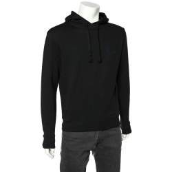 Pre Owned هودي سان لوران تريكو قطن أسود مطبوع شعار الماركة مقاس متوسط (ميديوم)