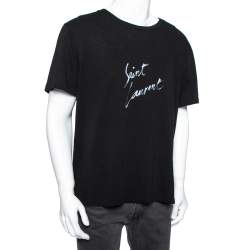 Saint Laurent Black Signature Logo Printed T-Shirt L